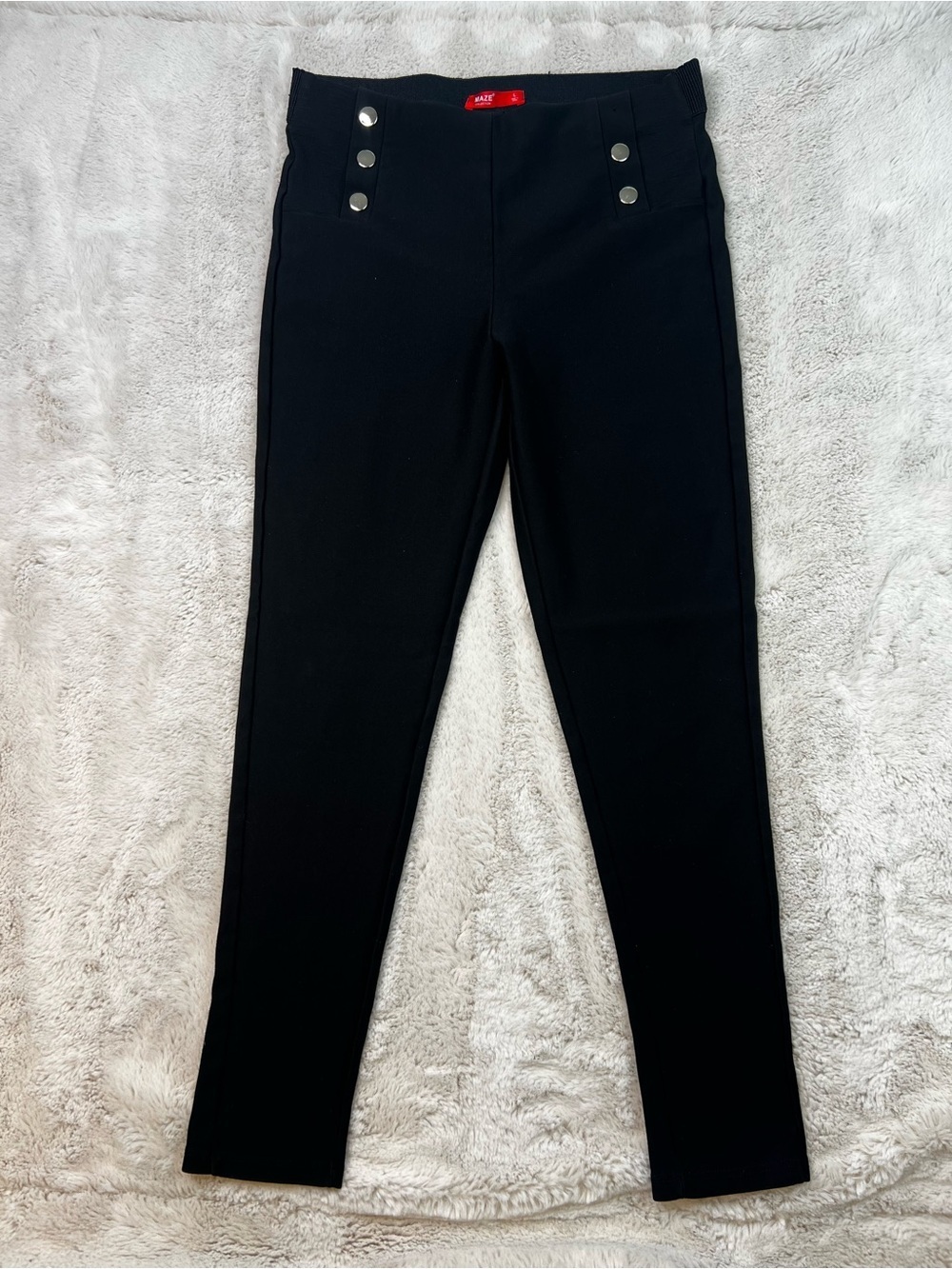Maze Black High Waisted Leggings Button Detail Size Medium-Large Stretchy